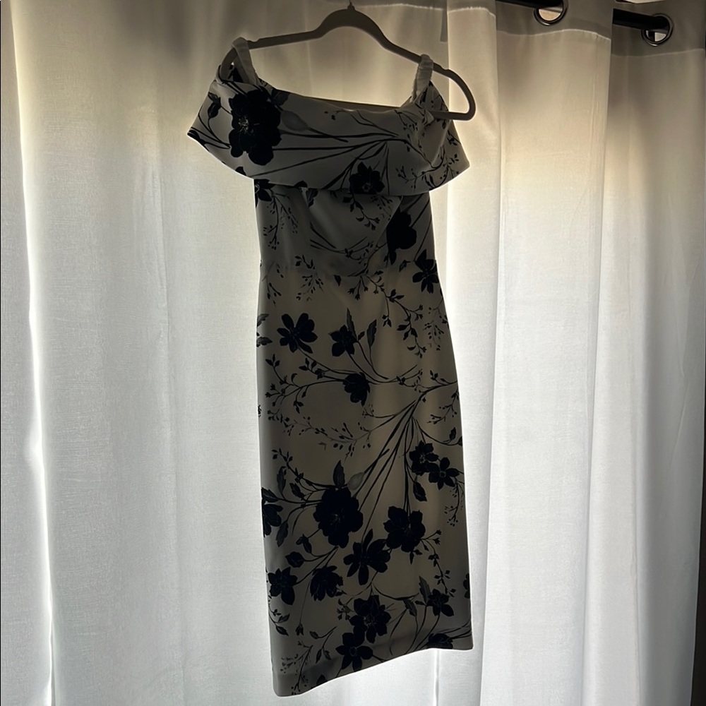 Calvin Klein Collection Strapless Dress in Black and White Floral